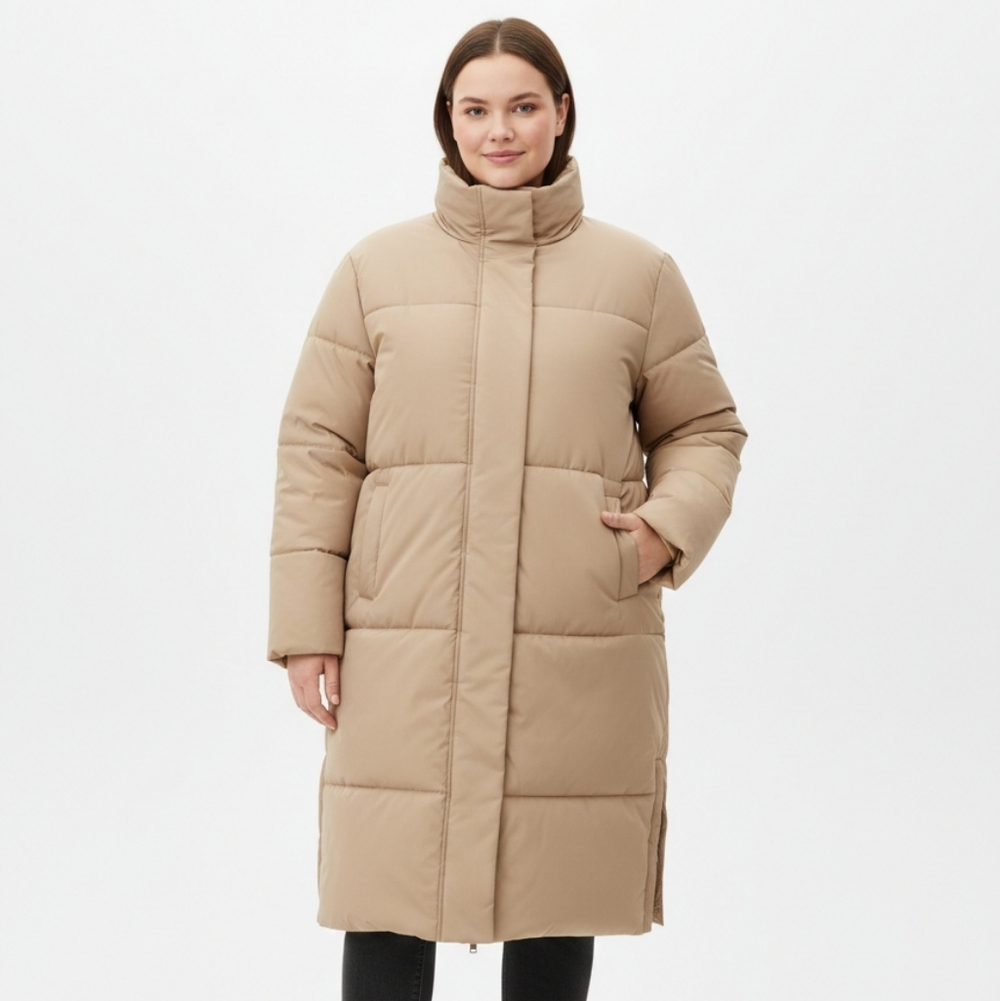 Big size 5XL 5 XL Women's Oversized Long Puffer Jacket Snow Winter Khaki Tan